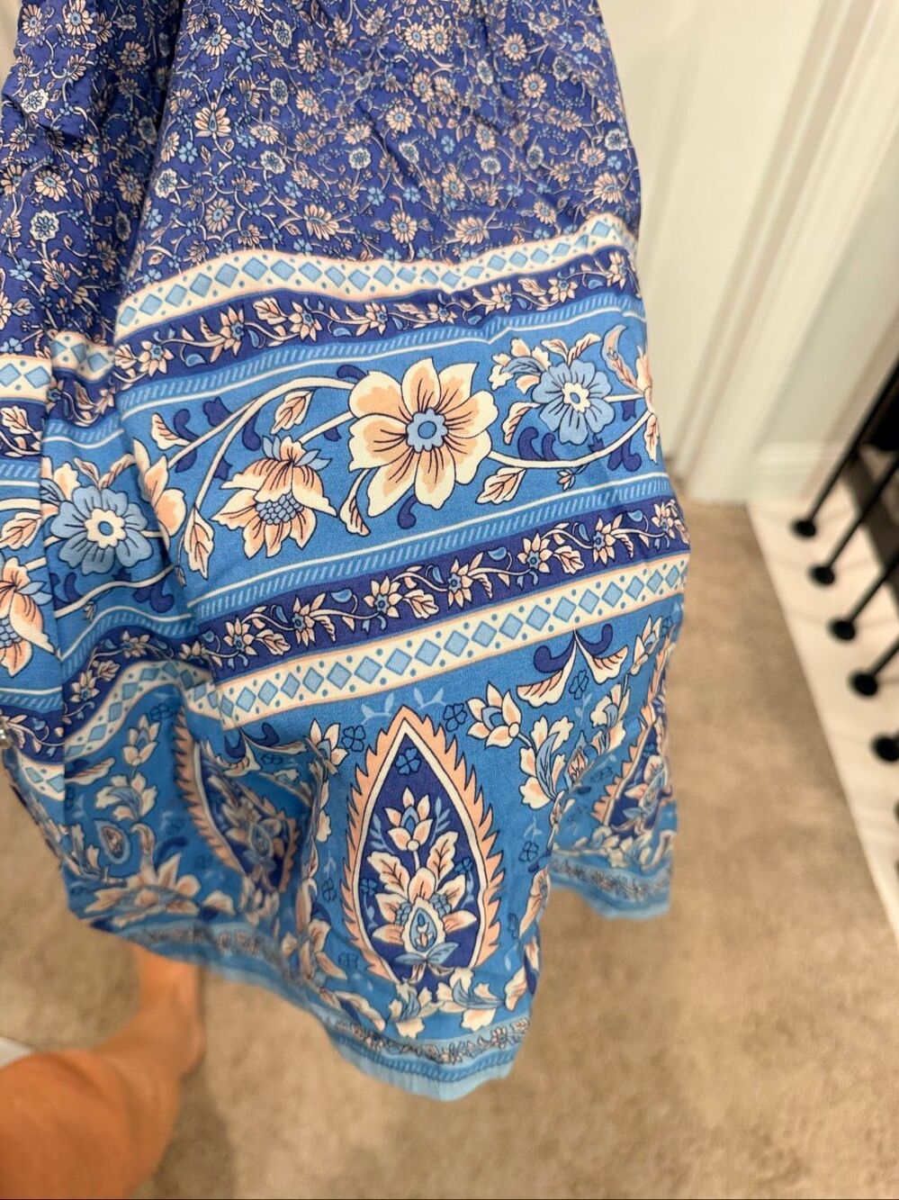 Natural Life Blue Boho Floral Paisley Wide Leg V-Neck Jumpsuit Size XL - Picture 3 of 8